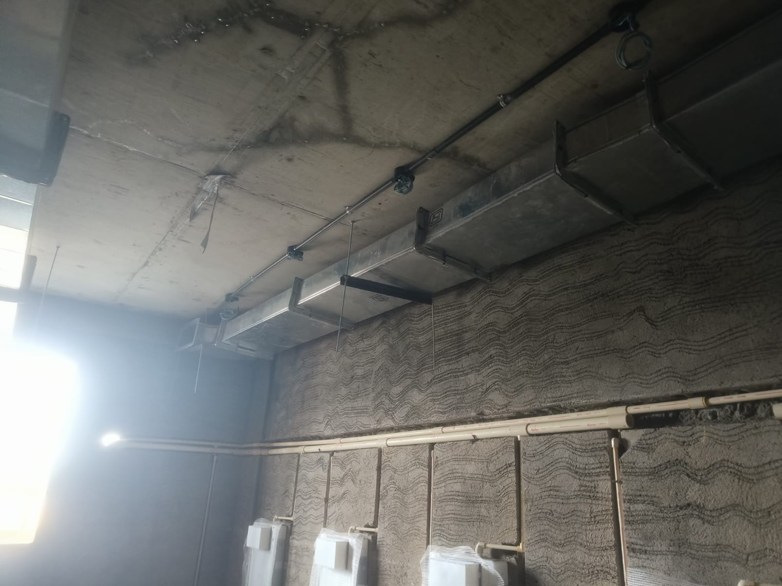 Ductwork installed along ceiling