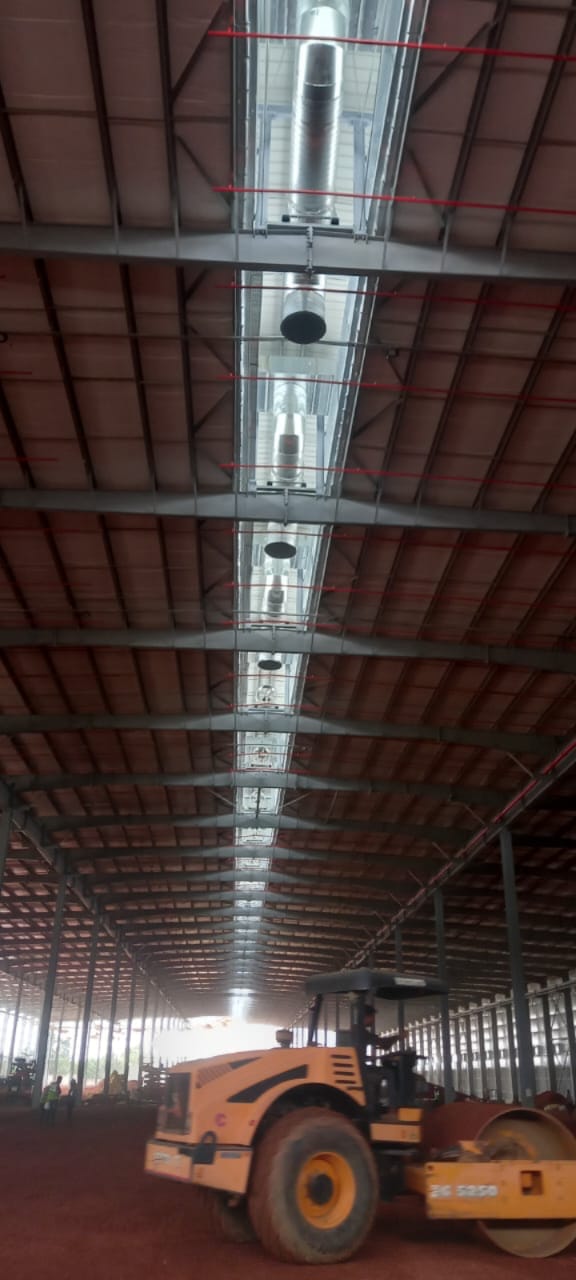 Overhead ducting in warehouse shed